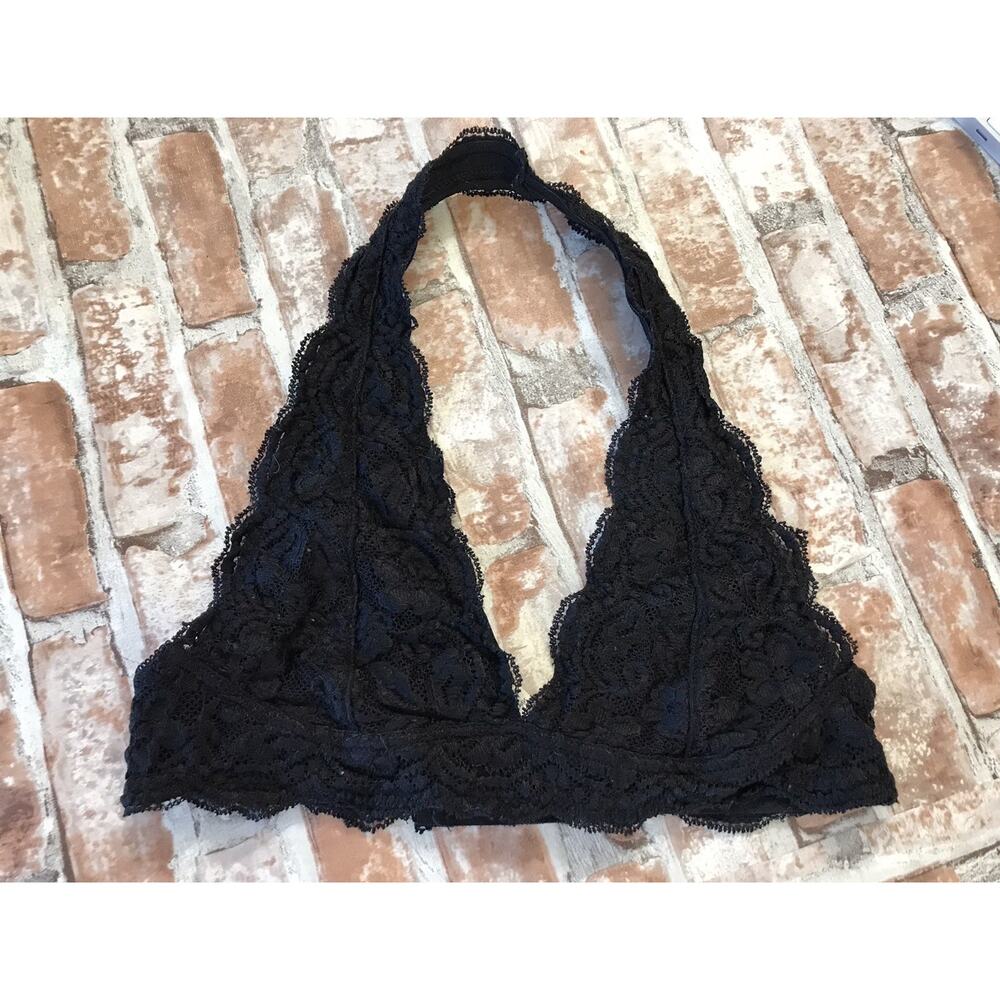 Anemone BLACK Lace Floral Halter Bralette Size S/M